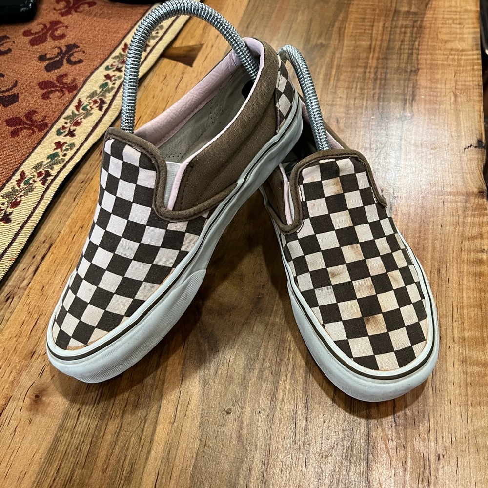 Vans Brown and White Checkered Sneakers